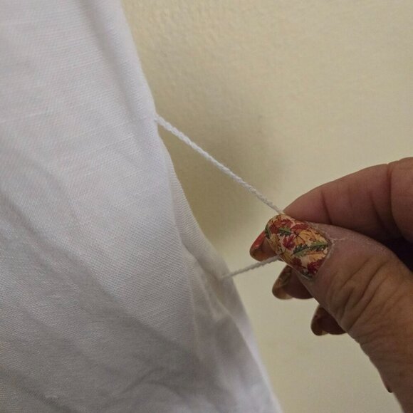 Tory Burch Floral Embroidered White Navy Linen Blend Designer Midi Dress Size M - Picture 9 of 11